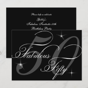 Fabulous 50 fifty Black White 50th Birthday Party Invitation