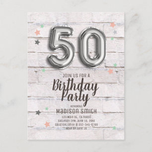 Fabulous 50 Foil Balloon Stars Birthday Invitation Postcard