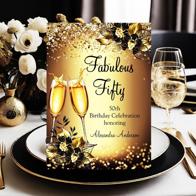 Fabulous 50 Glitter Bronze Gold Black Champagne Invitation (Creator Uploaded)