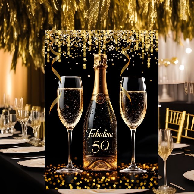 Fabulous 50 Glitter Gold Black Champagne Sparkle Invitation (Creator Uploaded)