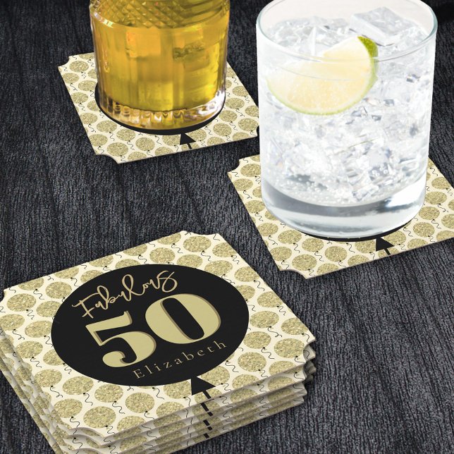 Fabulous 50 Gold Birthday  Paper Coaster (Creator Uploaded)