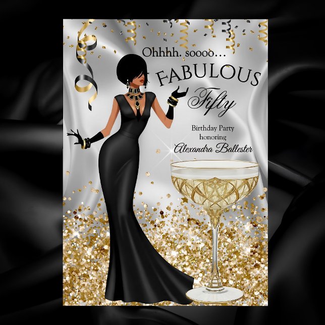 Fabulous 50 Gold Black Champagne Birthday Party Invitation (Creator Uploaded)