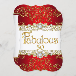 Fabulous 50 Gold Diamond Red Glamour Birthday Invitation