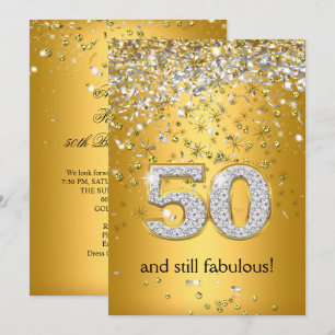 Fabulous 50 Gold Silver Streamers 50th Birthday Invitation