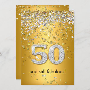 Fabulous 50 Gold Silver Streamers 50th Birthday Invitation
