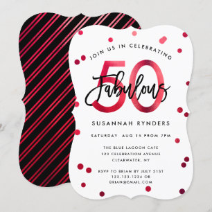 Fabulous 50   Modern Elegant Red Brushed Birthday Invitation