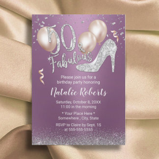 Fabulous 50 Modern Purple & Silver 50th Birthday Invitation