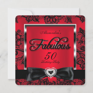 Fabulous 50 Party Red Damask Black Lace Invitation