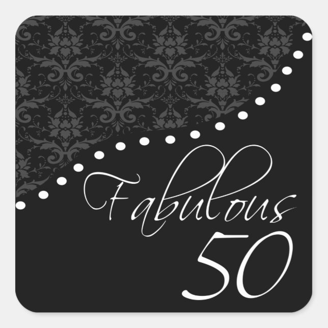 Fabulous 50 Personalised Black Birthday Party Square Sticker (Front)