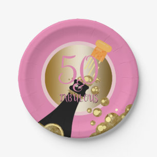 Fabulous 50 Pink Gold Champagne 50th Birthday Paper Plate