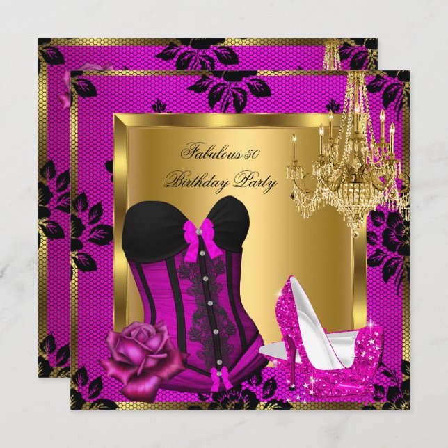 Fabulous 50 Pink plum Heels Chandelier Lace Corset Invitation (Front/Back)
