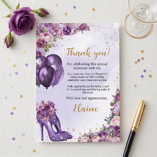 Fabulous 50 Purple Girl Modern Thank You Card