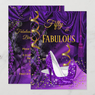 Fabulous 50 Purple Gold Heels Birthday Party Invitation