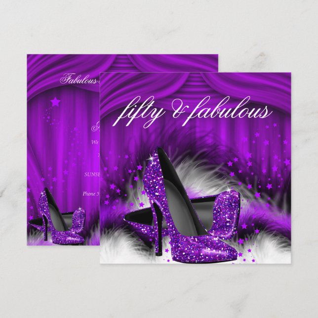 Fabulous 50 Purple High Heels 50th Birthday Party Invitation (Front/Back)