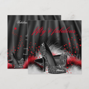 Fabulous 50 Red Black High Heels Birthday Party Invitation