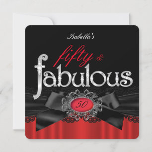 Fabulous 50 Red Black Lace Birthday Party Invitation