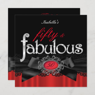 Fabulous 50 Red Black Lace Birthday Party Invitation