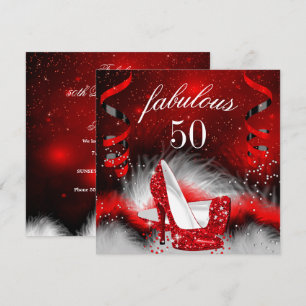 Fabulous 50 Red High Heel Birthday Party Invitation