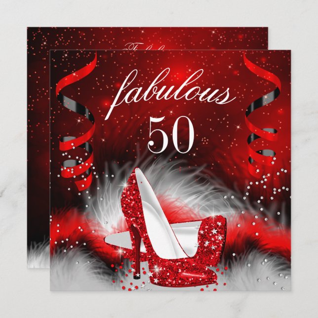 Fabulous 50 Red High Heel Birthday Party Invitation (Front/Back)