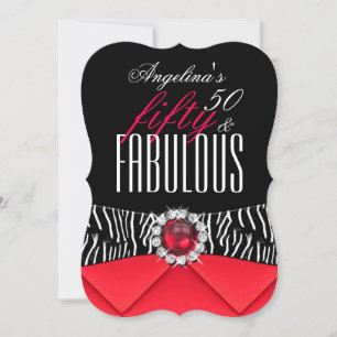 Fabulous 50 Red Zebra Black White Birthday Party 2 Invitation