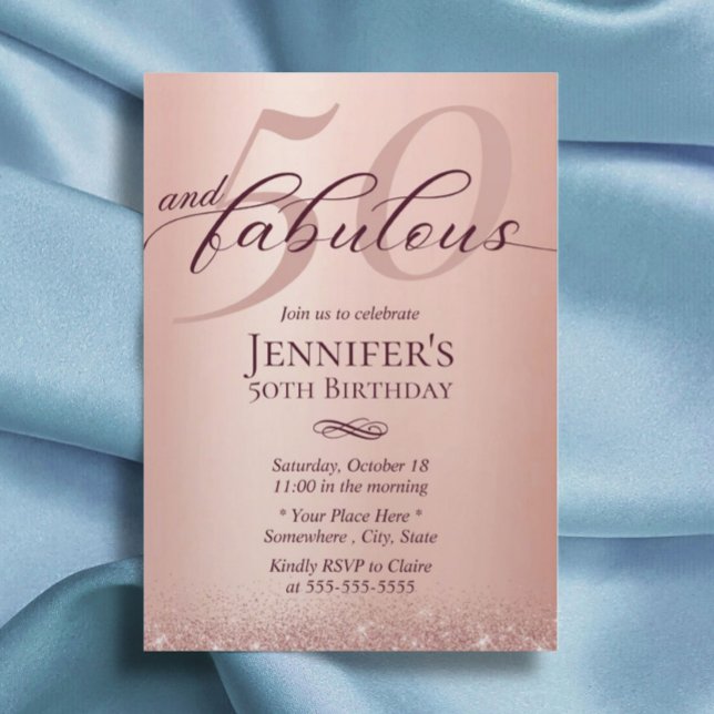 Fabulous 50 Rose Gold Typography 50th Birthday Invitation (Creator Uploaded)