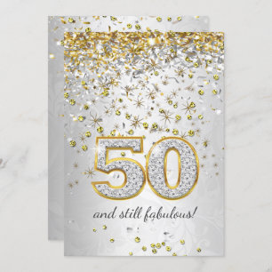 Fabulous 50 Silver gold Streamers 50th party Invitation