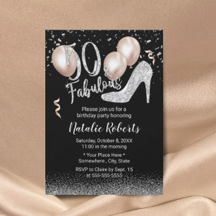 Fabulous 50 Silver High Heel Girl 50th Birthday Invitation