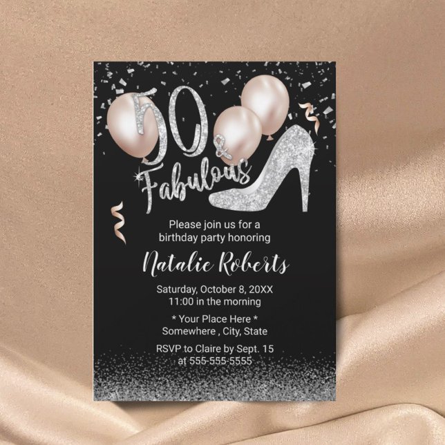 Fabulous 50 Silver High Heel Girl 50th Birthday Invitation (Creator Uploaded)
