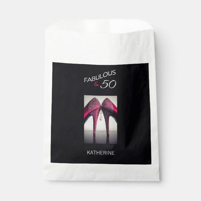 Fabulous 50 Stylish High Heels 50th Birthday Party Favour Bags (Front)