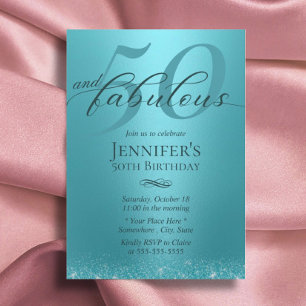 Fabulous 50 Turquoise Typography 50th Birthday Invitation