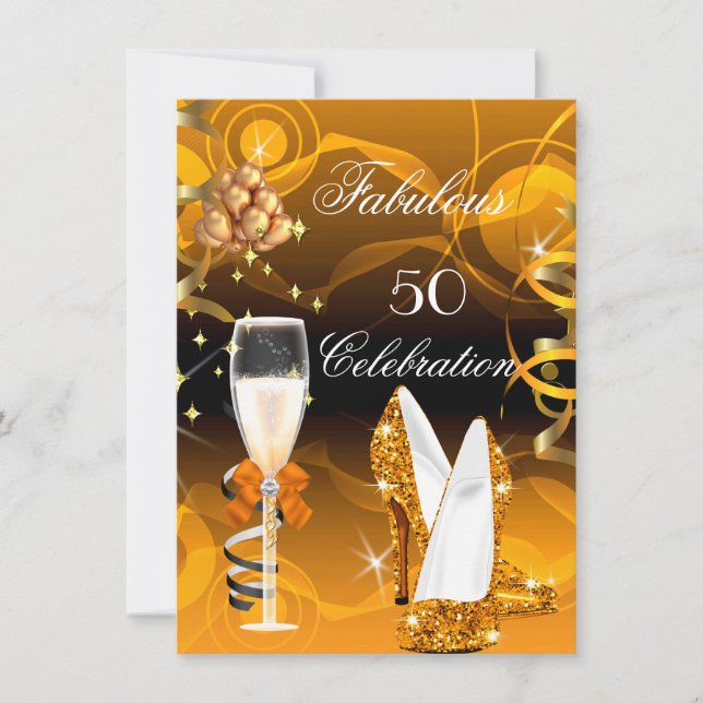 Fabulous 50 Yellow Gold Orange Birthday Party Invitation (Front)