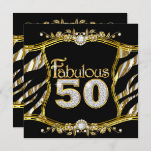 Fabulous 50 Zebra Gold Black Floral Diamond Invitation