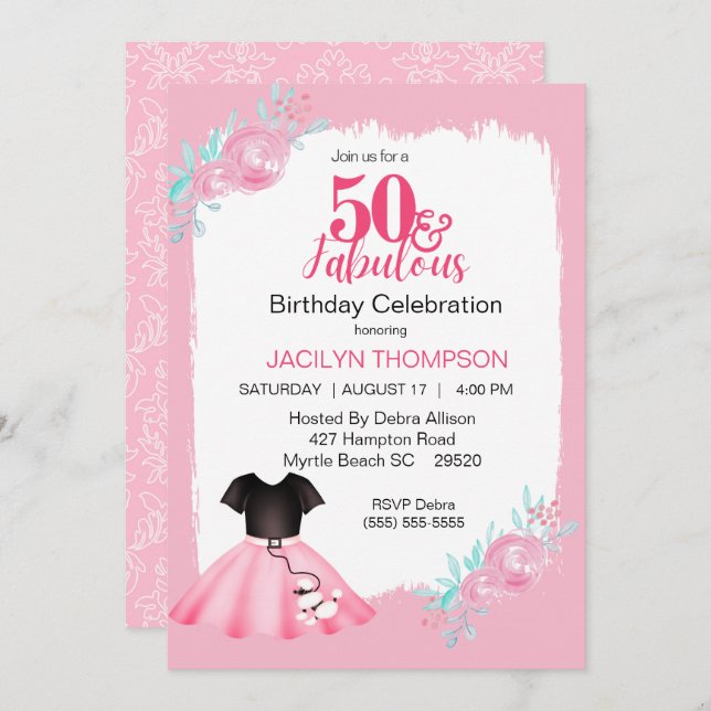 Fabulous 50s Poodle Skirt Birthday Party   Invitation (Front/Back)