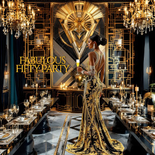 Fabulous 50th Art deco Woman African American Gold Invitation