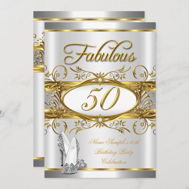 Fabulous 50th Birthday Gold Silver High Heels Invitation (Front/Back)