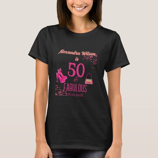 Fabulous 50th Birthday High Heel Gold Pink Women's T-Shirt (Front)