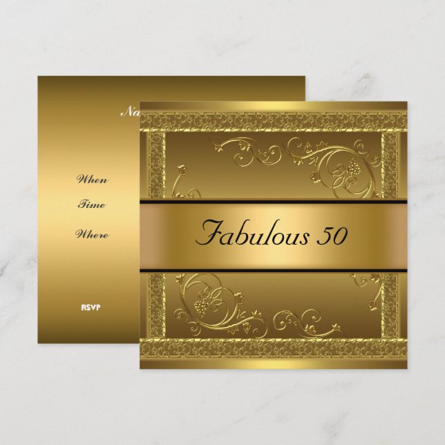 Fabulous 50th Birthday Party Gold Invitation (Front/Back)