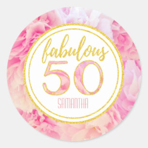 Fabulous 50th Birthday Pink Gold Glitter Classic Round Sticker