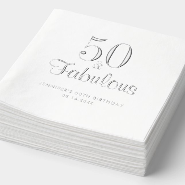 Fabulous 50th Birthday Silver Foil Napkins (Detail)