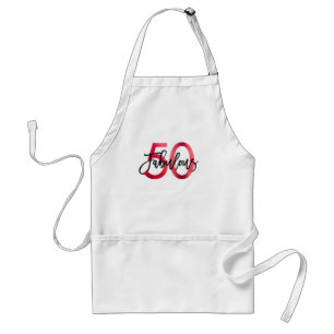 Fabulous 50th   Chic Red Fun Modern  Birthday Standard Apron