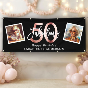 Fabulous 50th Happy Birthday Photo Chic Black Banner