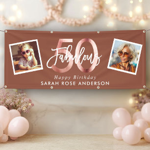 Fabulous 50th Happy Birthday Photo Earth Tone Banner
