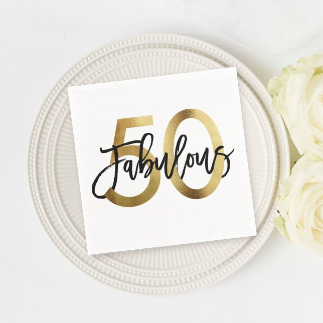 Fabulous 50th | Modern Elegant Chic Gold Birthday Napkin (Creator Uploaded)