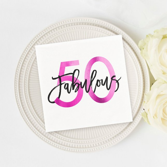 Fabulous 50th | Modern Elegant Chic Pink Birthday Napkin (Creator Uploaded)
