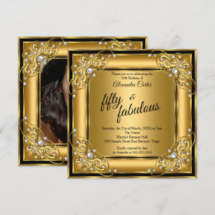 Fabulous 50th Photo black Gold birthday Party Invitation
