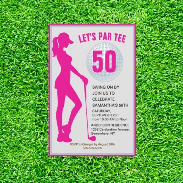 Fabulous 50th Pink Lady Golfer Birthday   Invitation (Swing in Style, Embrace the Elegance!)