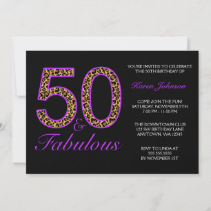Fabulous 50th Purple Black Leopard Birthday Party Invitation