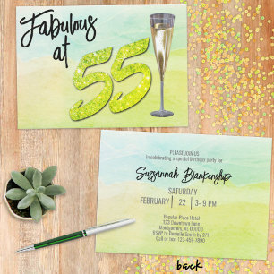 Fabulous 55 Birthday Pastel Green Watercolor  Invitation