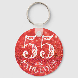 Fabulous 55th Birthday Coral Glitter Sparkle Key Ring