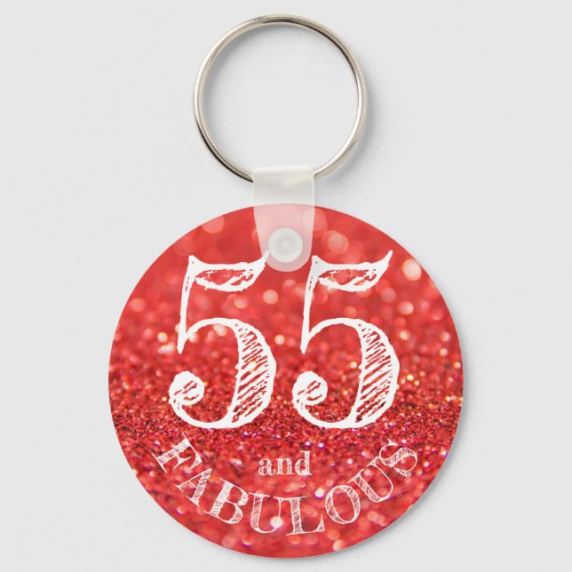 Fabulous 55th Birthday Coral Glitter Sparkle Key Ring (Front)